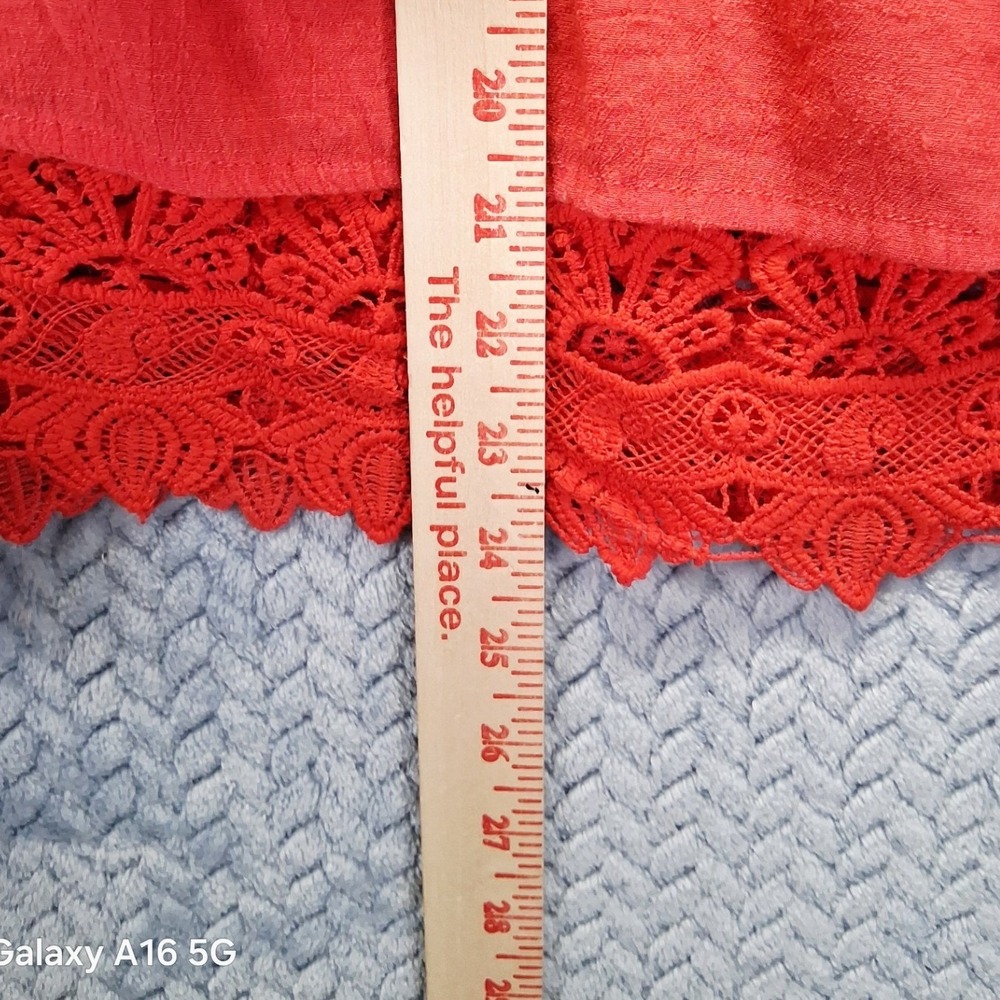 Unique Spectrum Coral Red Boho Lace Trim Tassel Blouse Top 2X Summer Comfort - Picture 6 of 9